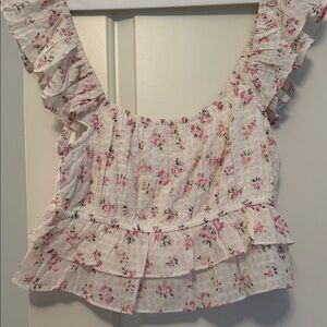 Altar'd State Pink Floral Ruffle Blouse